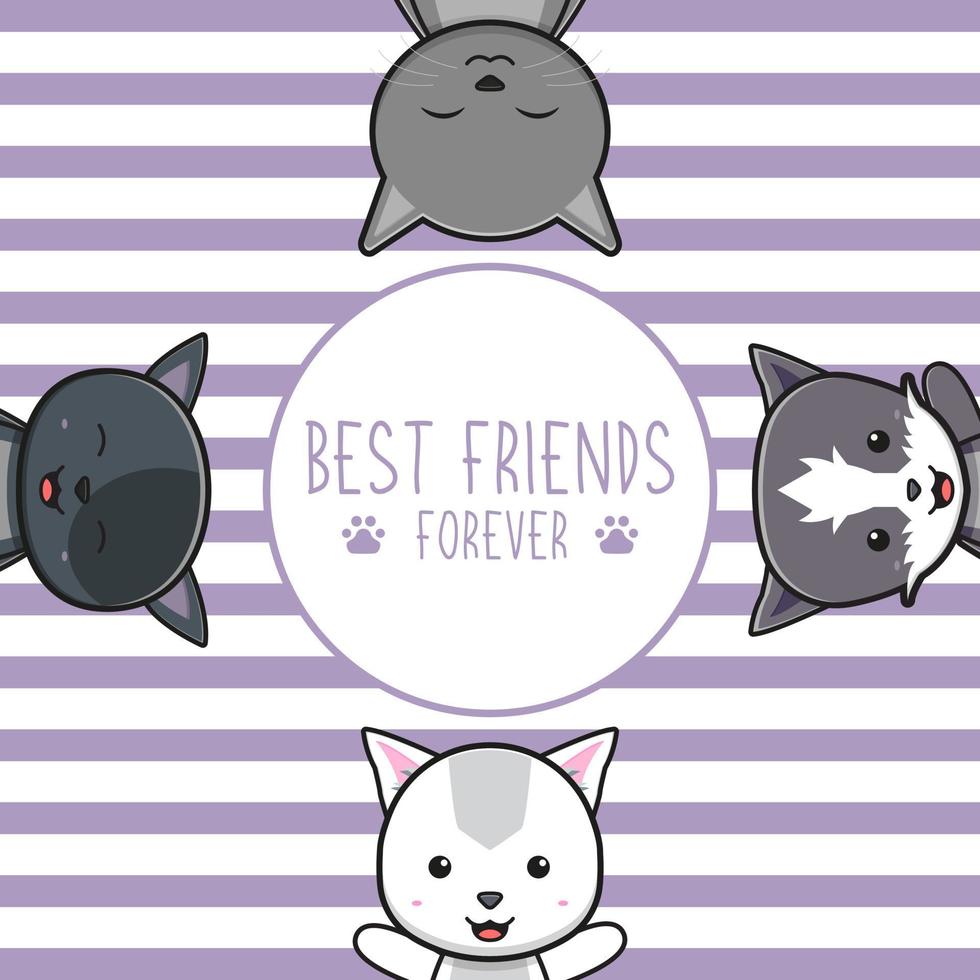 Cute cat best friends greeting cartoon doodle card icon illustration flat vector