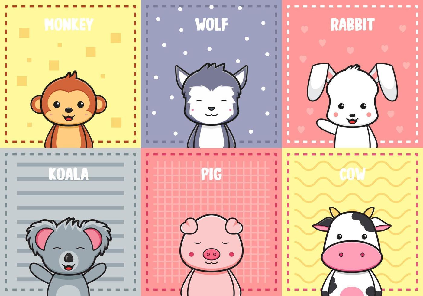 Ilustración de dibujos animados de papel tapiz de fondo de doodle de tarjeta de cartel de animal lindo vector