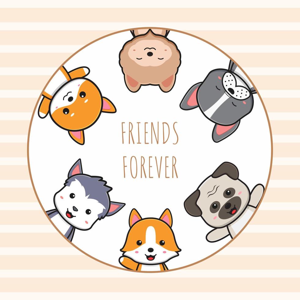 Cute dog friends forever card doodle cartoon illustration vector