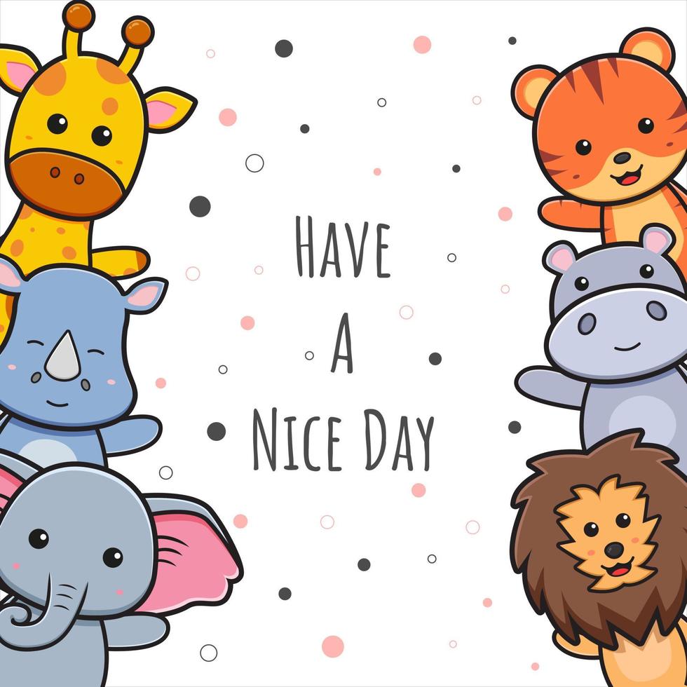 Cute animal greeting card doodle background wallpaper cartoon illustration vector