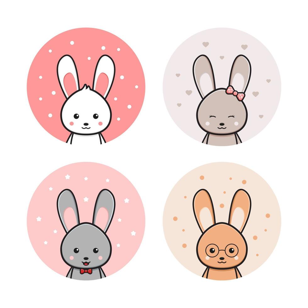 Cute rabbit bunny friends card icon cartoon illustration vector