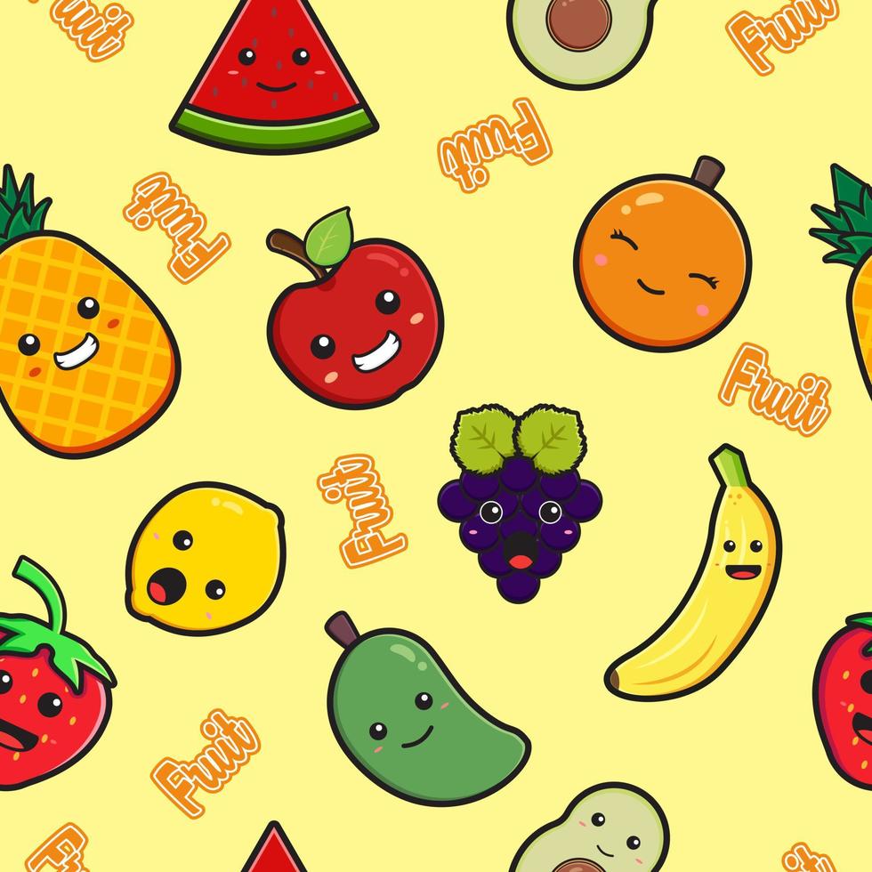 Cute fruit seamless pattern background cartoon illustration vector