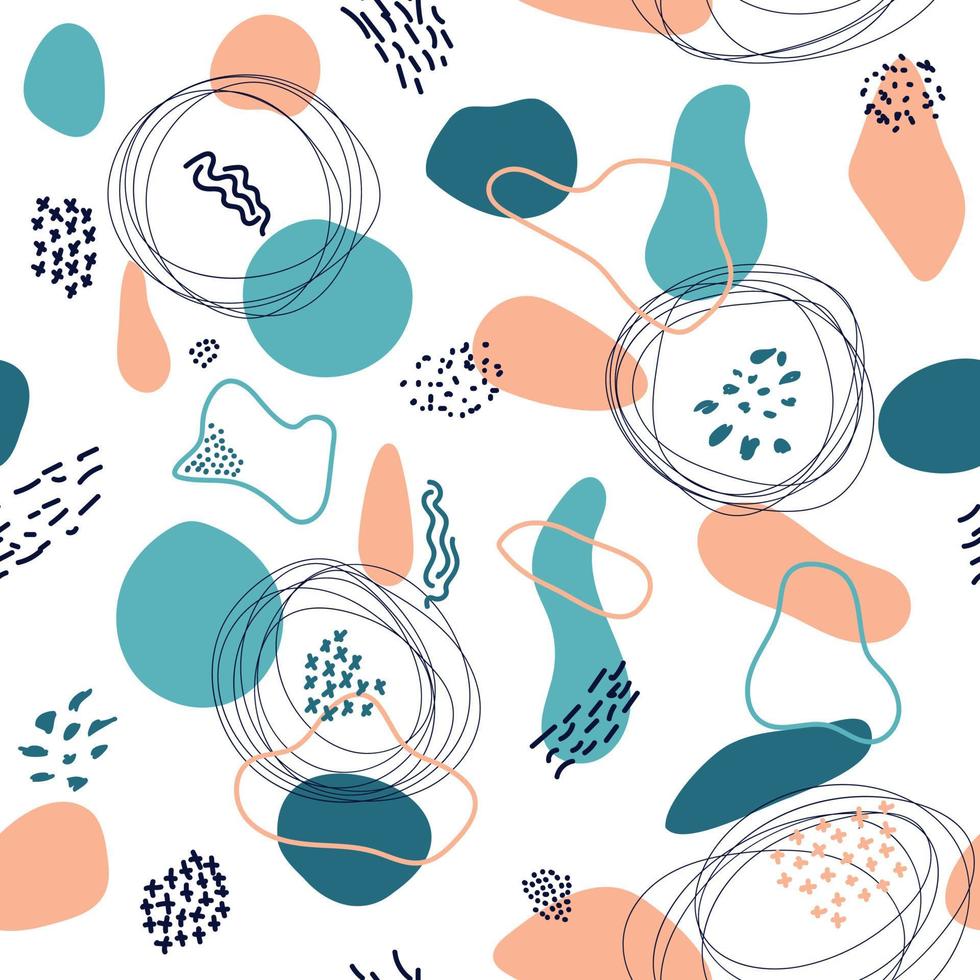 Seamless abstract doodle pattern of spots and lines. Suitable for a background on a website, wallpaper, banner, fabric or wrapping paper. vector
