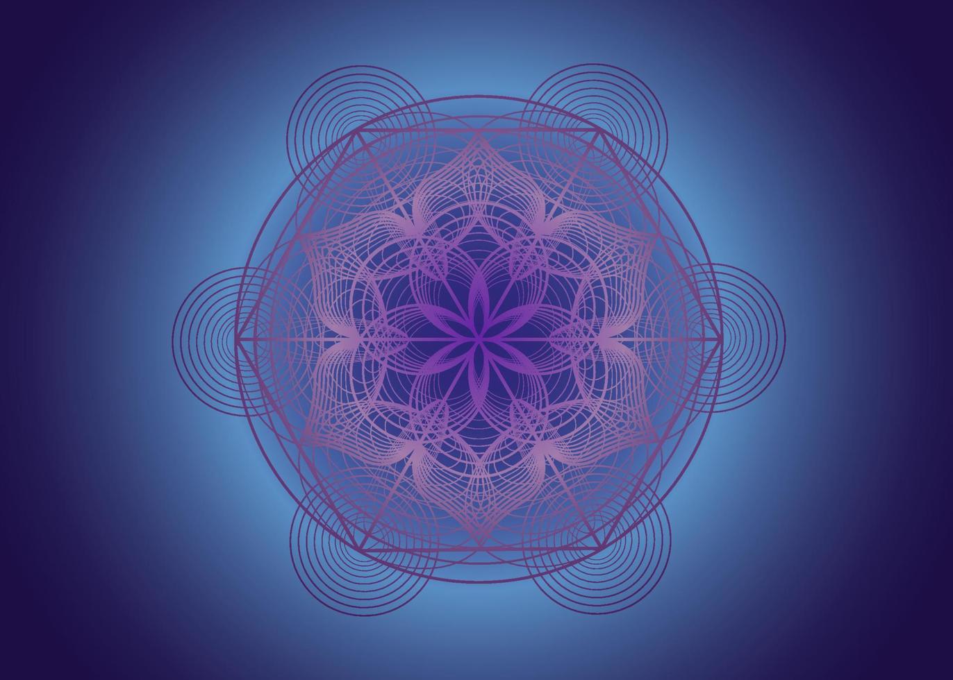 Seed of life symbol Sacred Geometry. Logo icon Geometric mystic mandala of alchemy esoteric Flower of Life. Vector purple lines, Yantra, chakra or lotus divine meditative amulet isolated on blue