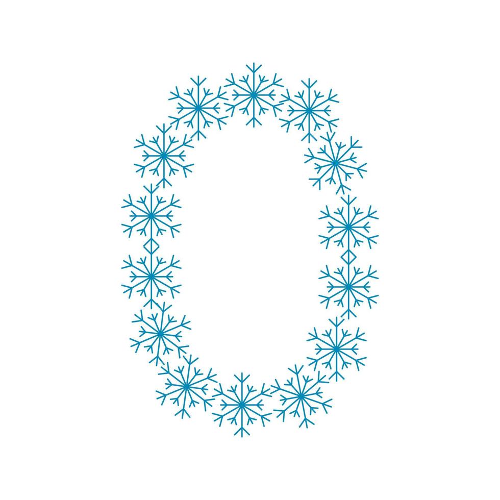 Number zero of snowflakes. Festive font or decoration for New Year and Christmas vector
