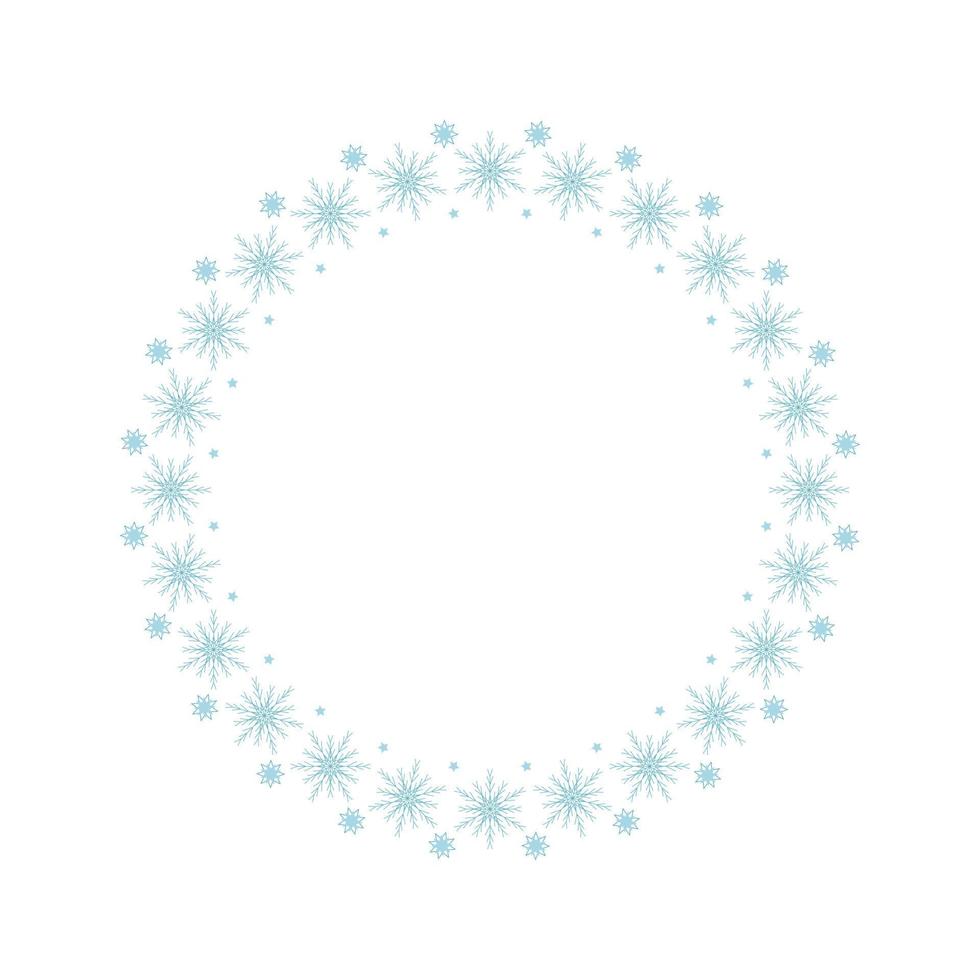 marco redondo de copos de nieve. decoración festiva para navidad y año nuevo. corona con patrón de invierno. vector