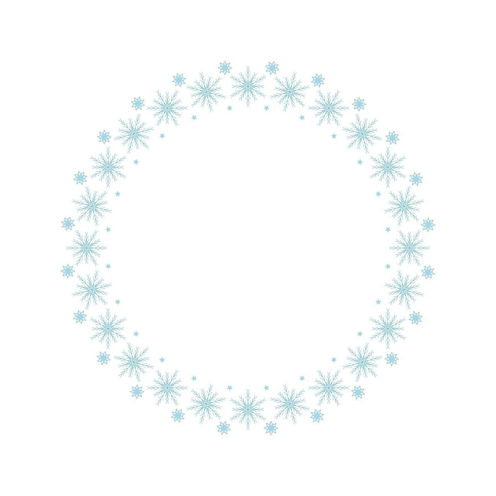 Round frame from snowflakes. Festive decoration for Christmas and New Year. Wreath with winter pattern. vector