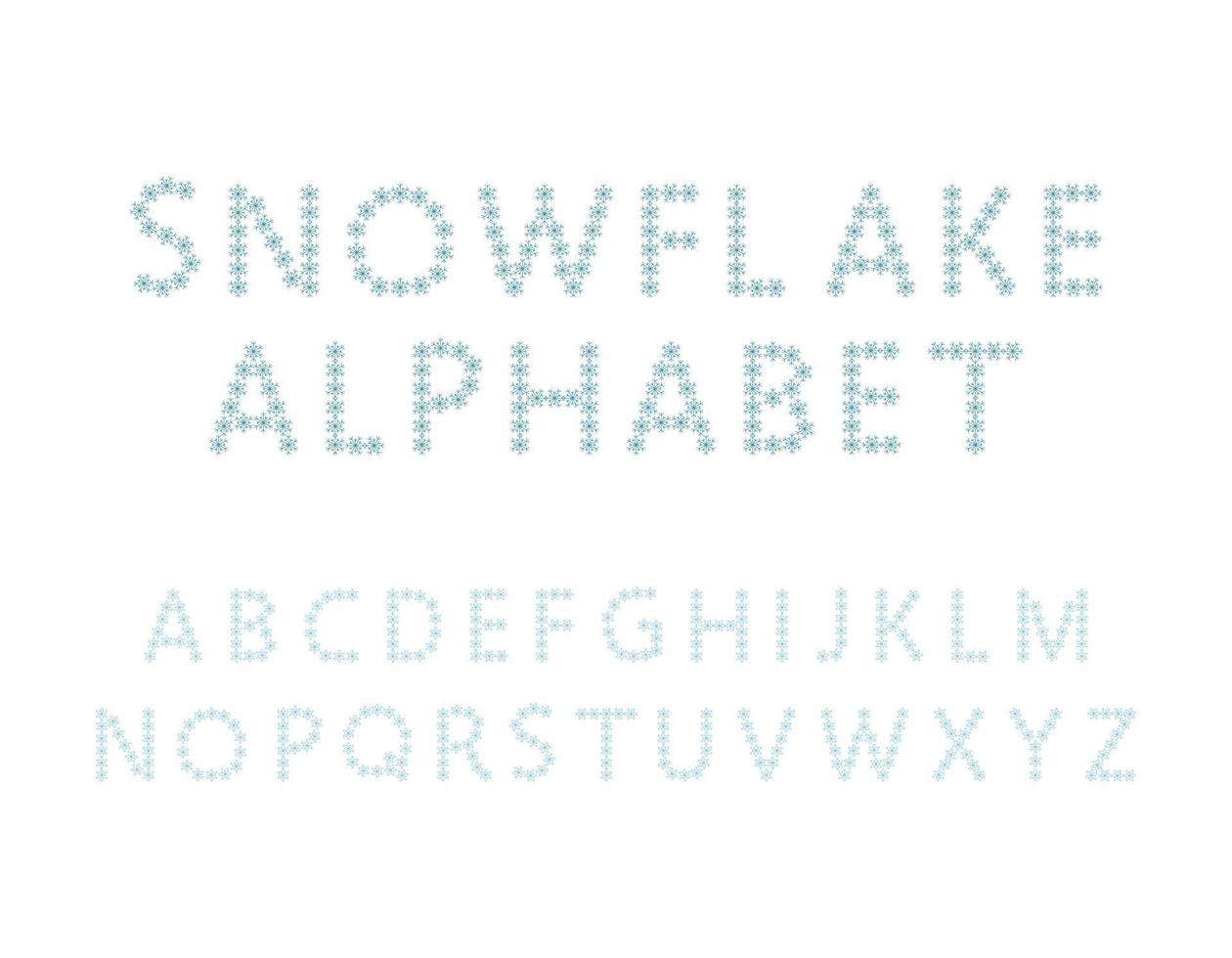 alfabeto de copo de nieve. letras de línea simple. texto festivo para año nuevo y navidad. vector