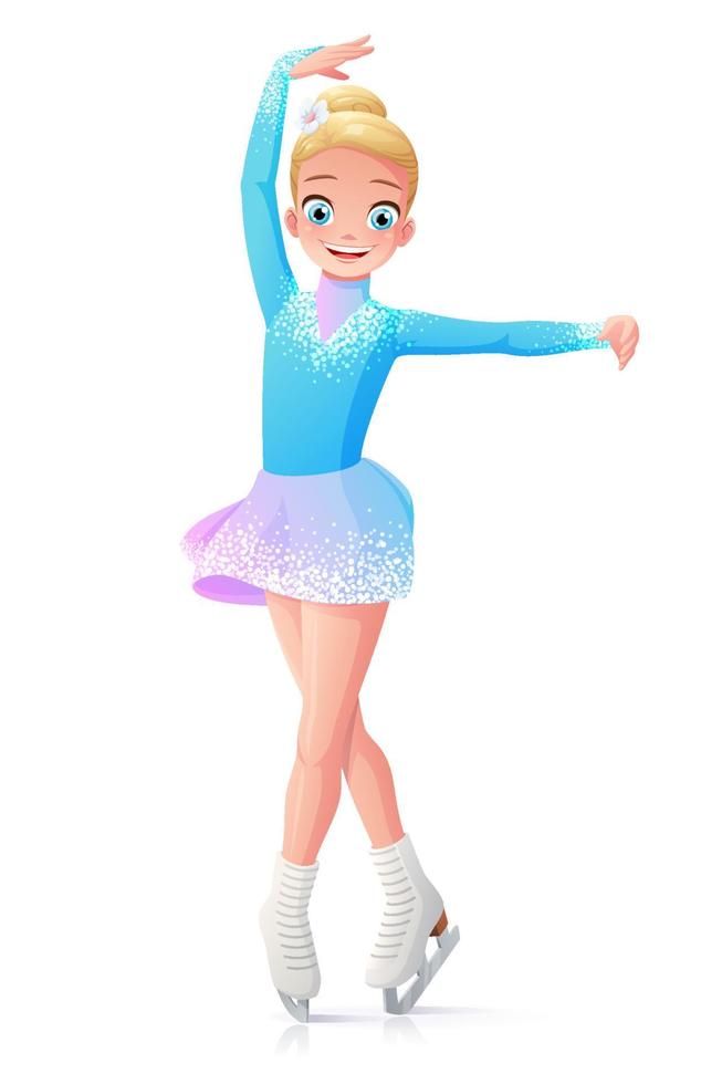 vector, sonriente, niña joven, patinaje artístico, en, hielo