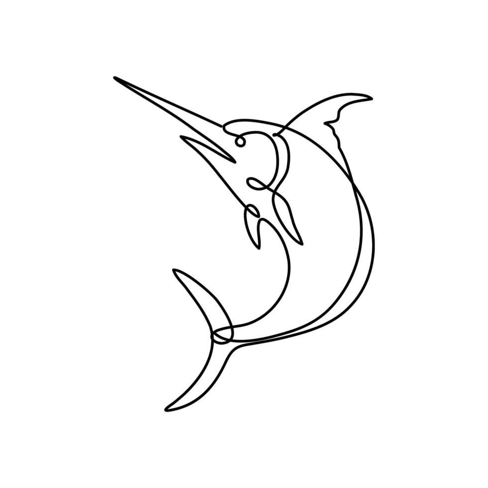 marlin azul atlántico saltando dibujo de línea continua vector