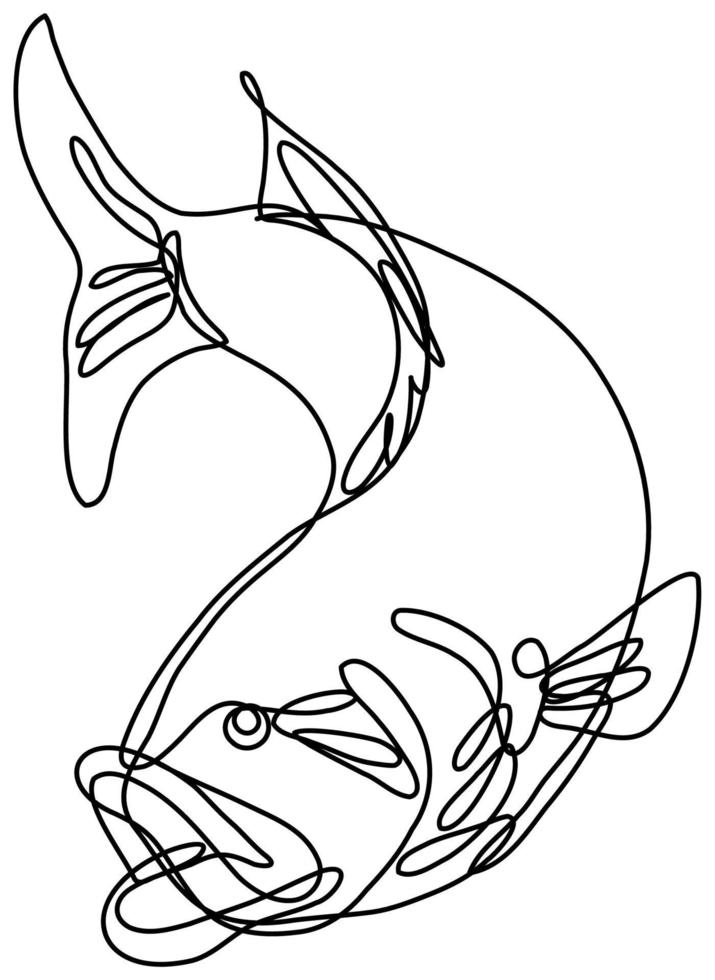 Bucketmouth Bass Jumping Down Continuous Line Drawing vector