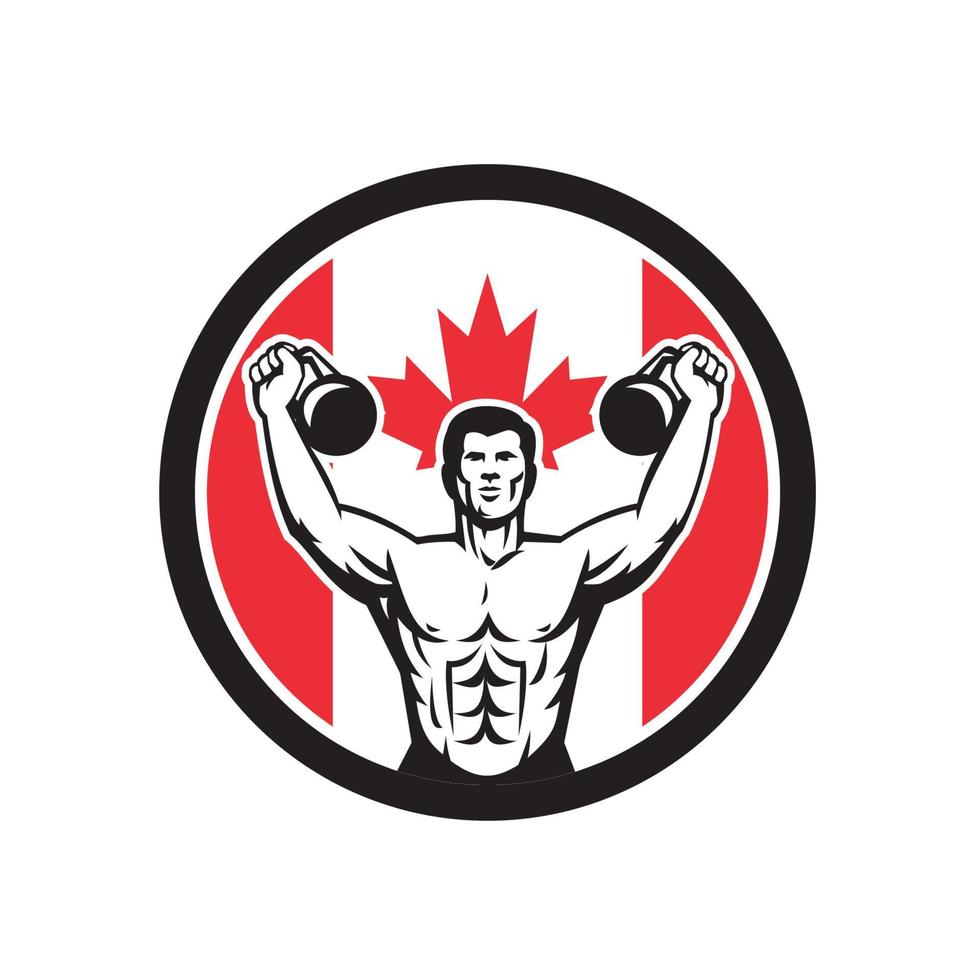 Kettlebell ejercicio mascota de la bandera de Canadá retro aislado vector