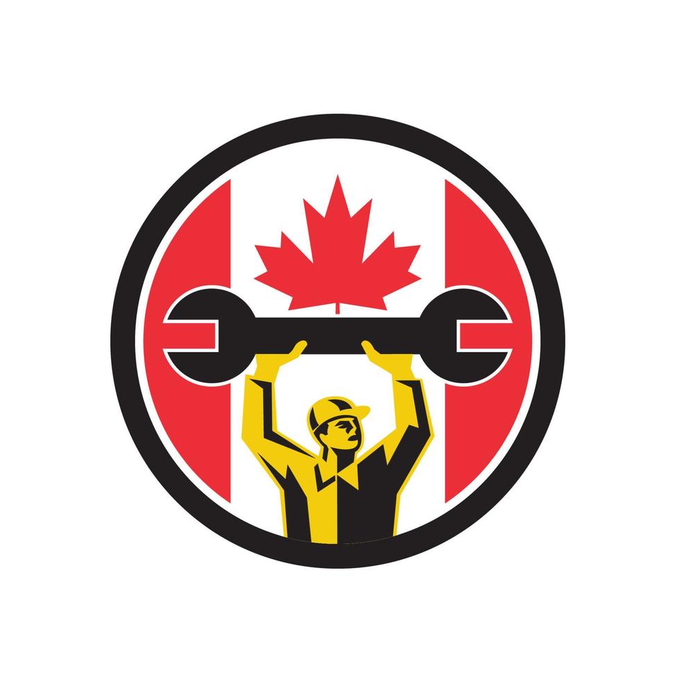 mechanic with spanner Canada Flag mascot retro isolated vector