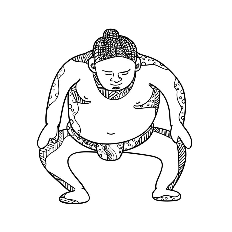 luchador de sumo, pisando fuerte, garabato vector