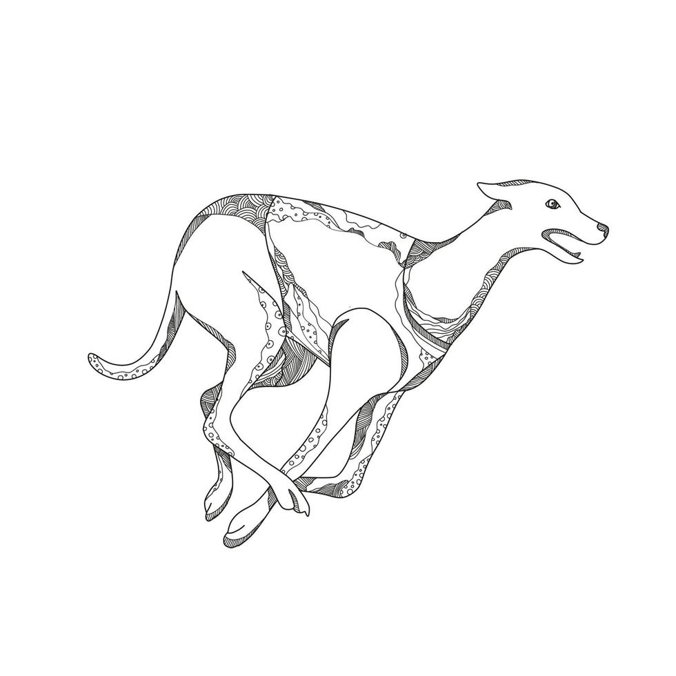 galgo corriendo arte del doodle lateral vector