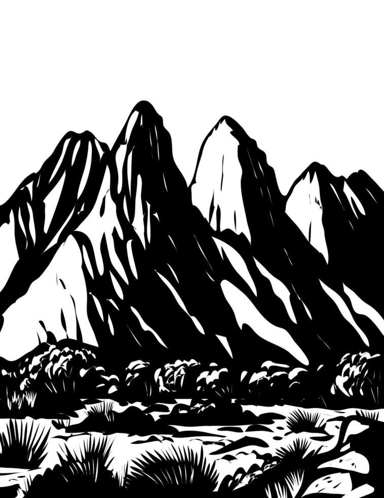 Órgano Mountains-Desert Peaks monumento nacional en Las Cruces, Nuevo México, EE.UU.Wpa arte en blanco y negro vector