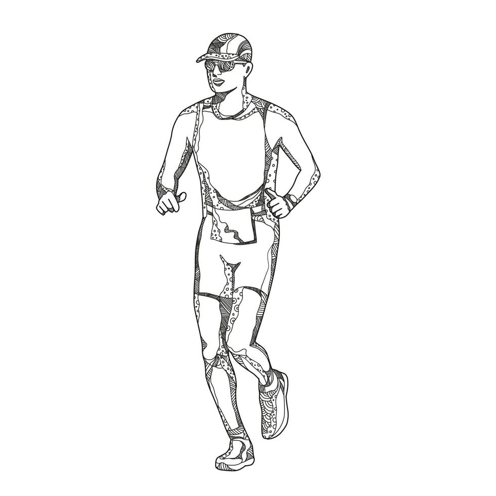 Triathlete running doodle art vector