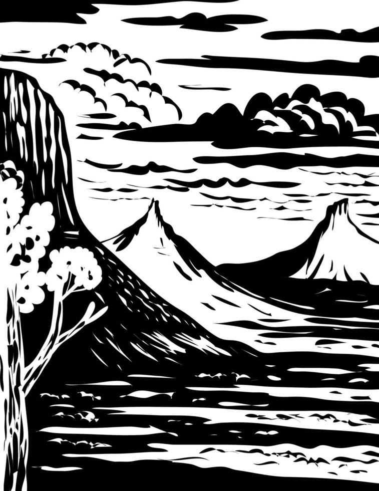 Bears Ears National Monument in San Juan County Utah USA WPA Woodcut Black and White Art vector