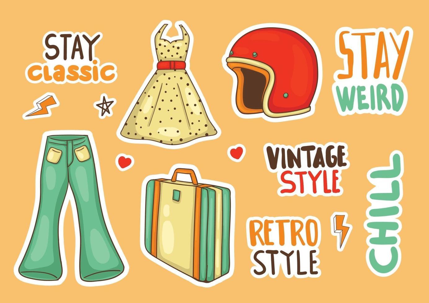 colorful hand drawn classic element  sticker collection vector