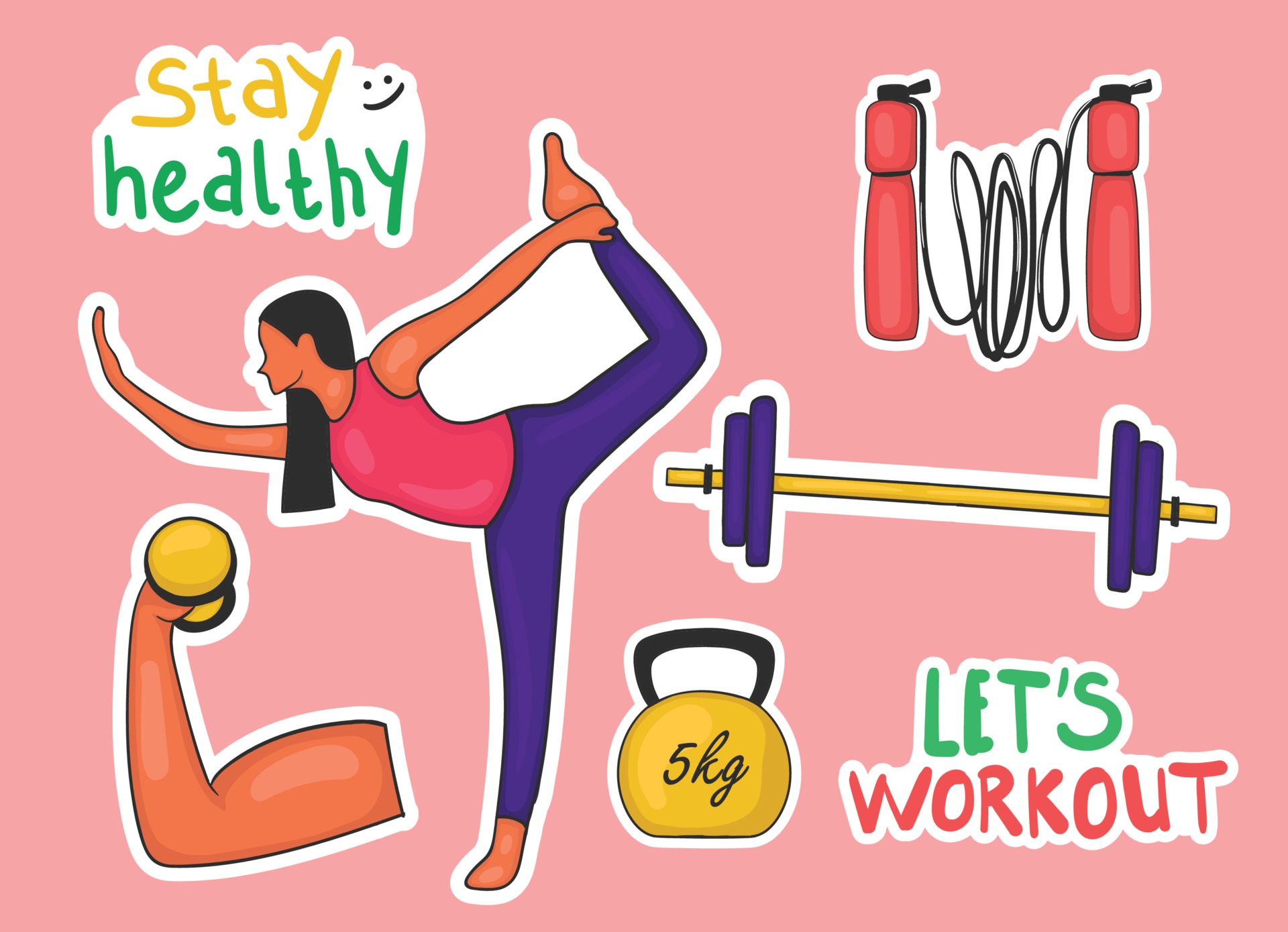 Colorful Hand drawn workout stickers collection 3507191 Vector Art at