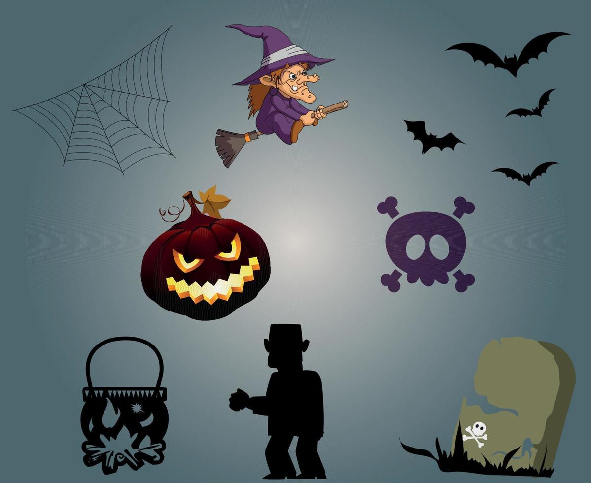 Objects Happy Halloween 31 October Background with Pumpkin Orange Tomb Bat and Spider Vector