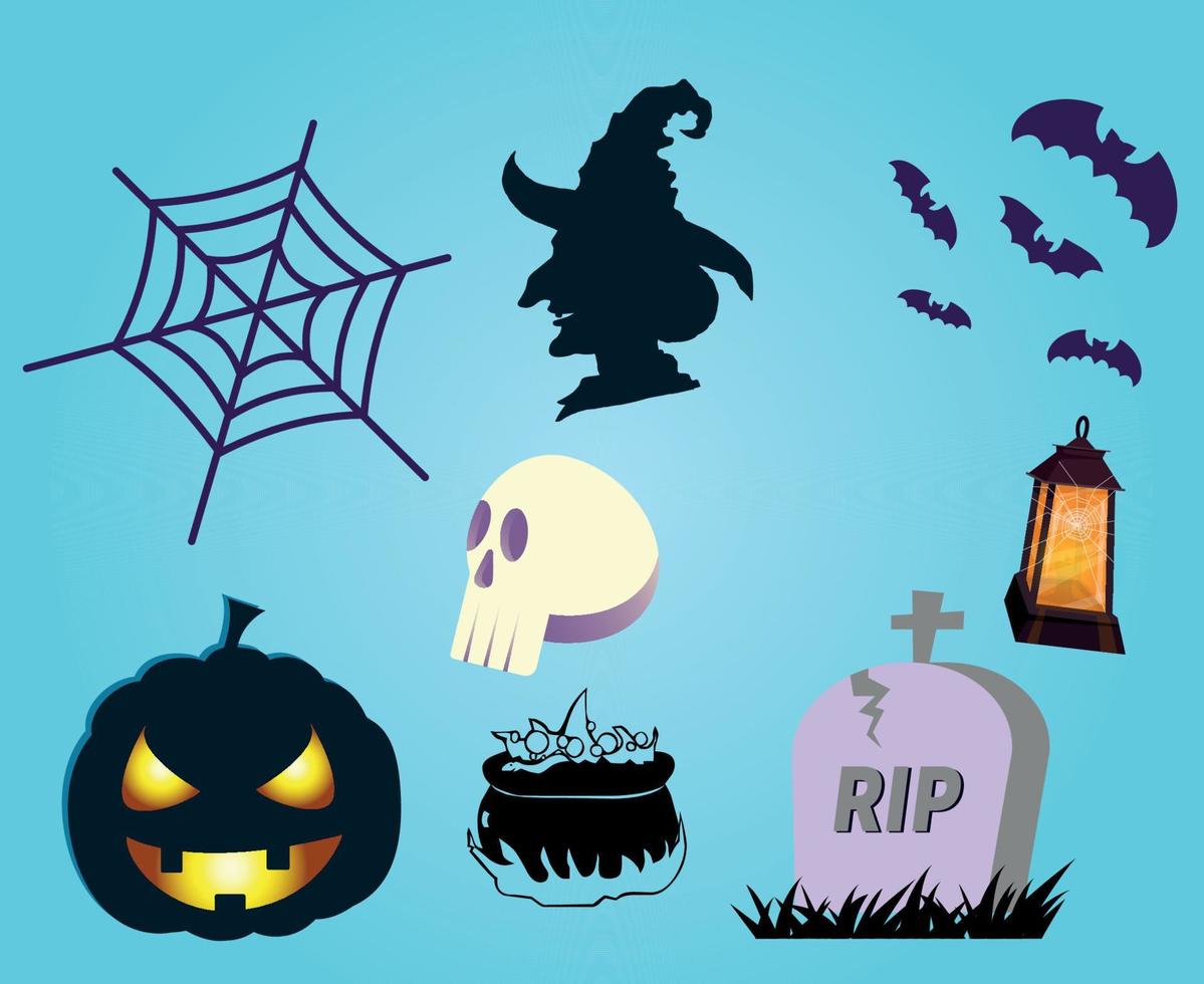 Abstract Halloween Background Vector Pumpkin Objects Tomb Bat Treat with Spider Rip
