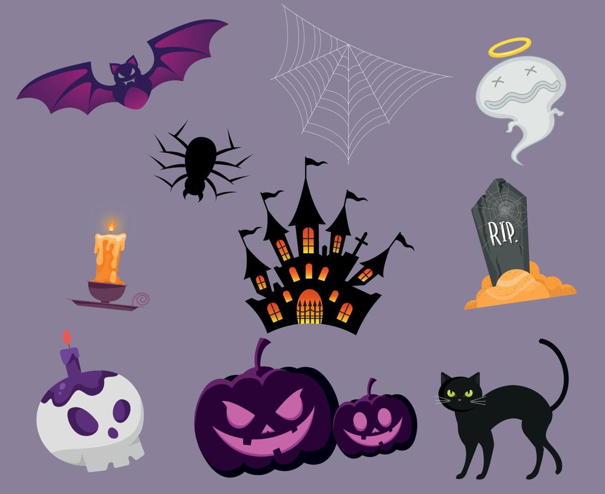 Abstract Objects Rip Tomb Halloween Background Vector Pumpkin Trick Or Treat with Spider castle and Bat Ghost