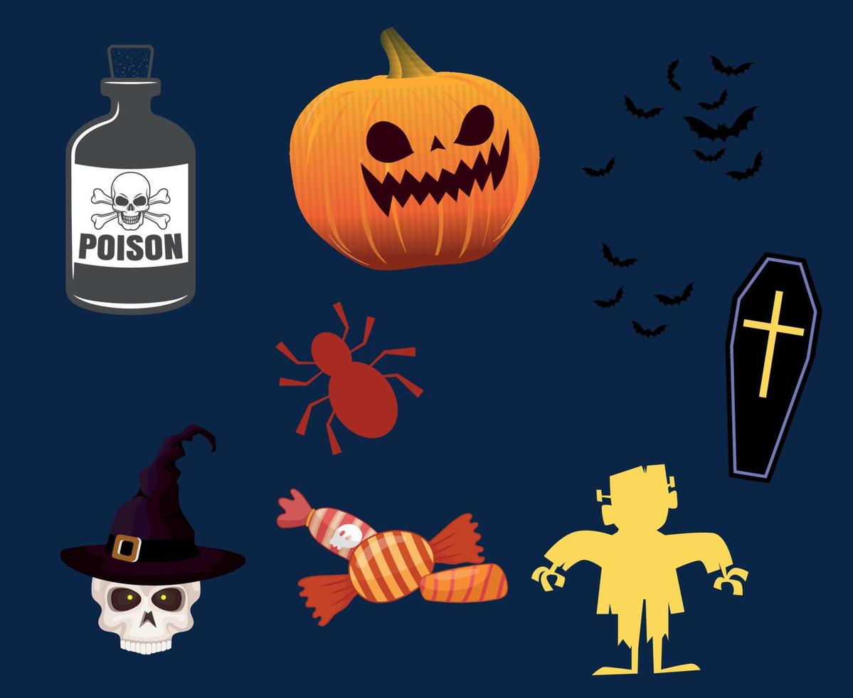 Abstract Objects Happy Halloween Pumpkin Horror Spider bat candy Holiday Vector