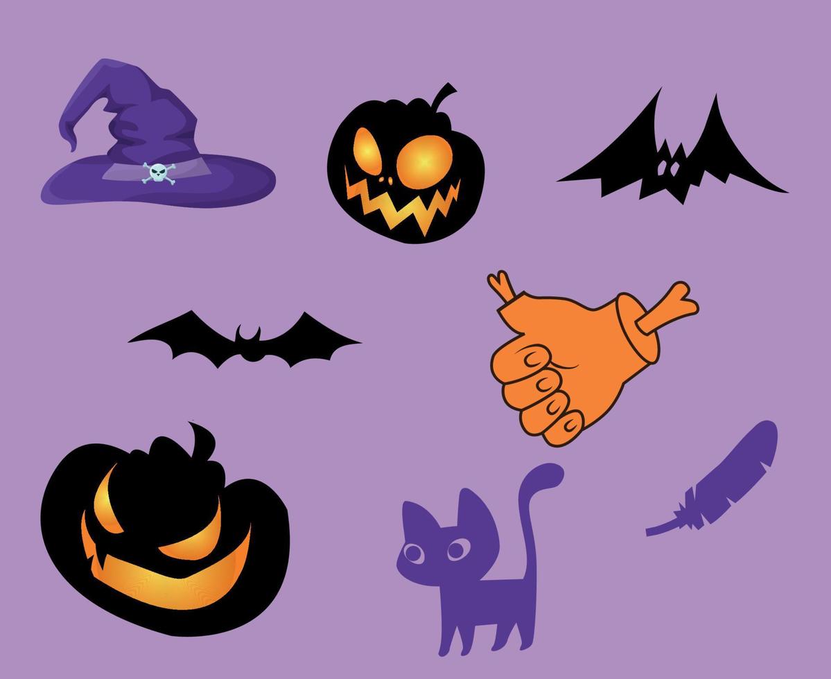 Abstract Objects Design Halloween Day 31 October Event Dark Bat Cat Pumpkin Vector