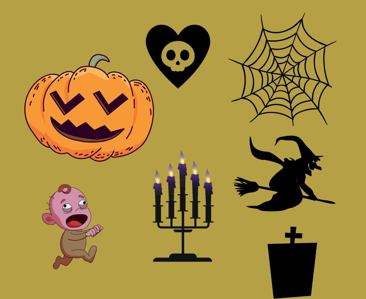 Objects Design Halloween Day 31 October Spider Tomb illustration Pumpkin Vector