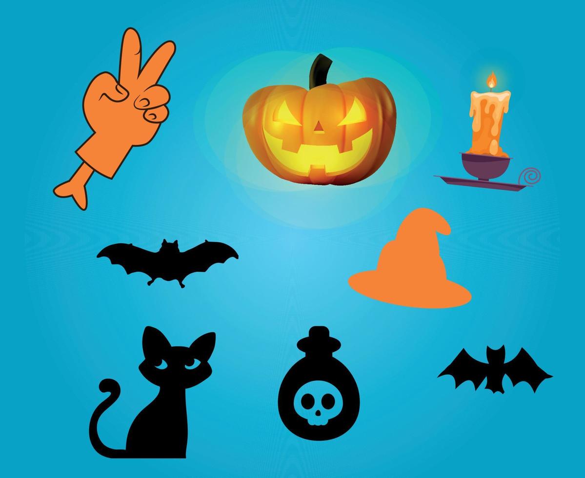 objetos abstractos halloween día 31 de octubre evento oscuro ilustración calabaza vector murciélago y gato