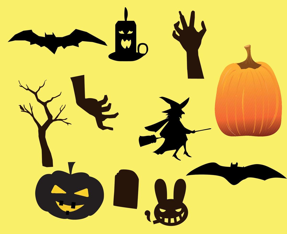 Resumen feliz halloween vacaciones objetos vector calabaza con tumba murciélago y fantasma