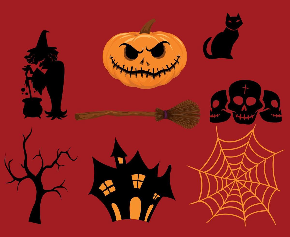 Abstract Objects Happy Halloween Holiday Vector Trick Or Treat with Cat and Cat Housse