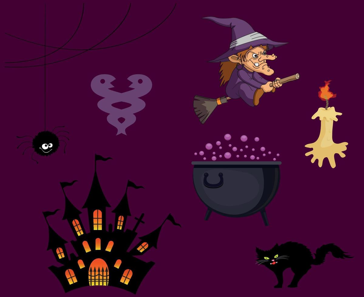 Abstract 31 October Halloween Holiday Design Party Pumpkin Objects Cat and housse Spooky Darkness vector