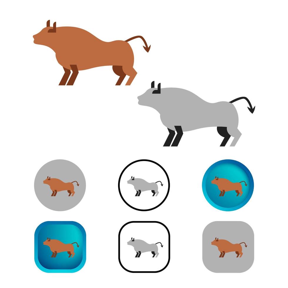 Flat Bull Animal Icon Collection vector