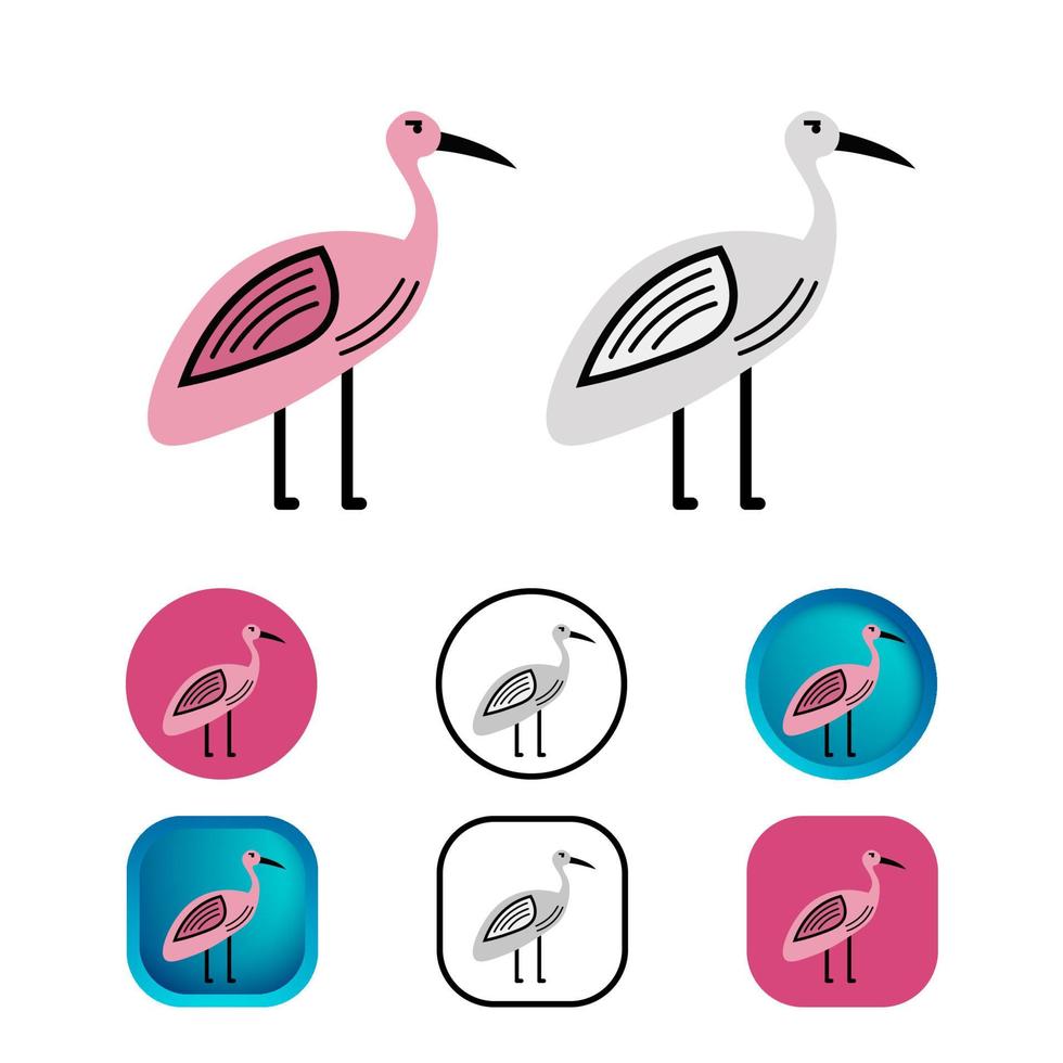 Flat Crane Bird Animal Icon Collection vector