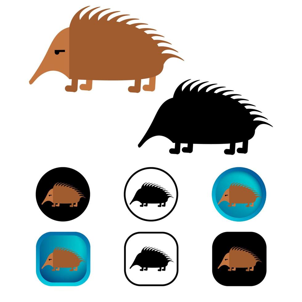 Colección de iconos de animales mamíferos equidna plana vector