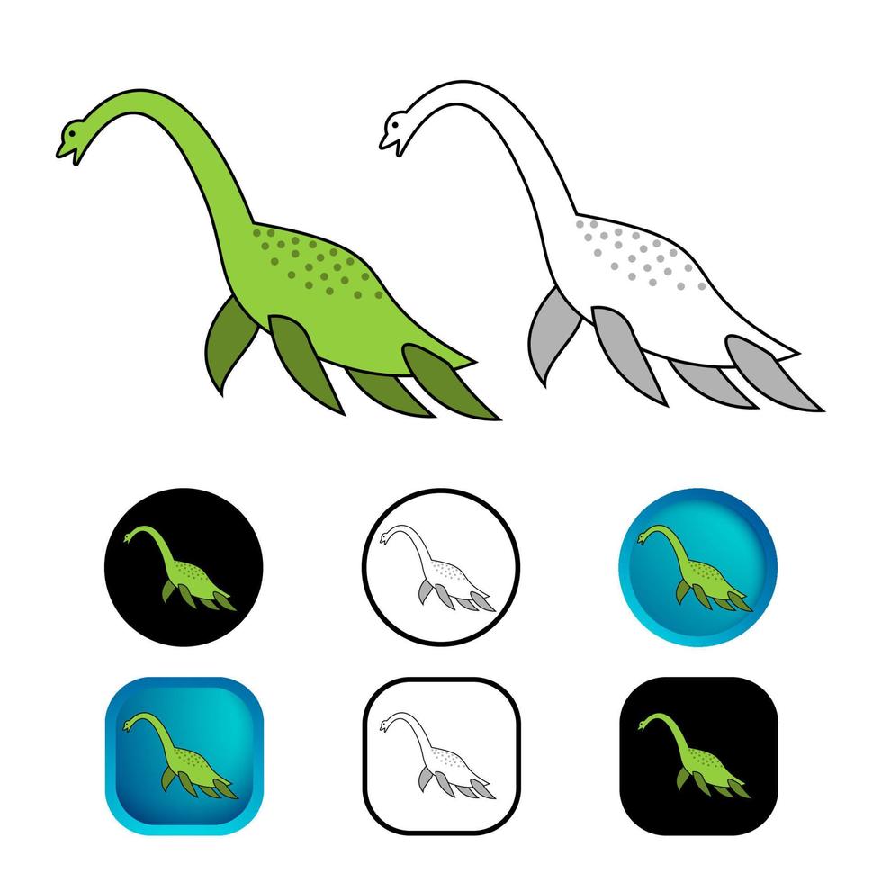 Flat Elasmosaurus Dinosaur Icon Collection vector