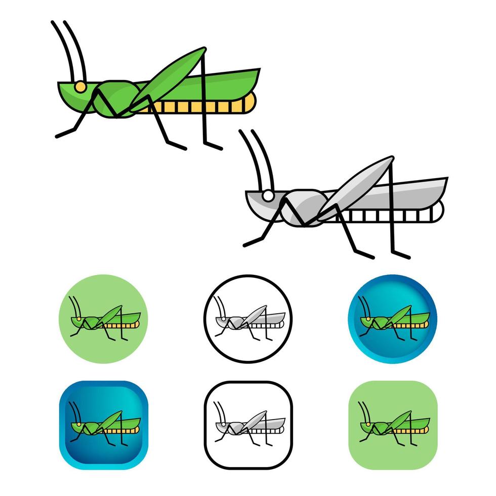 colección de iconos de insectos saltamontes planos vector