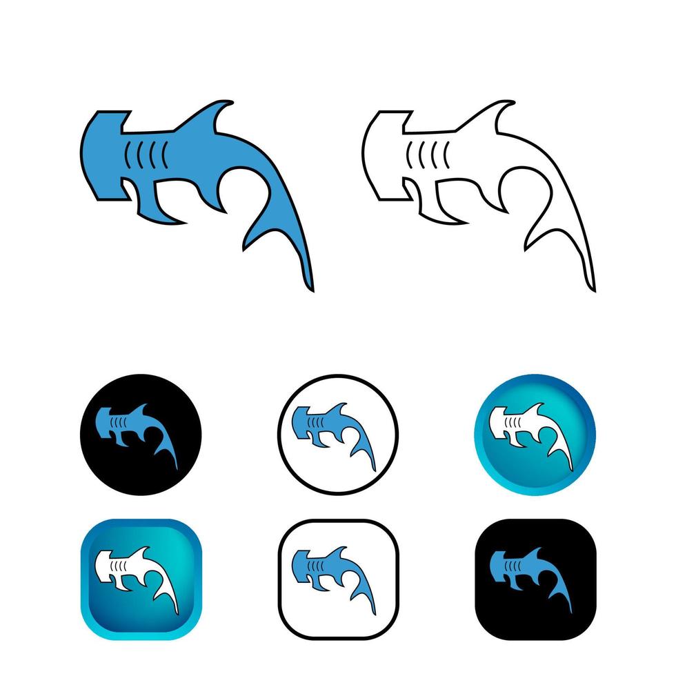 Flat Hammerhead Shark Icon Collection vector