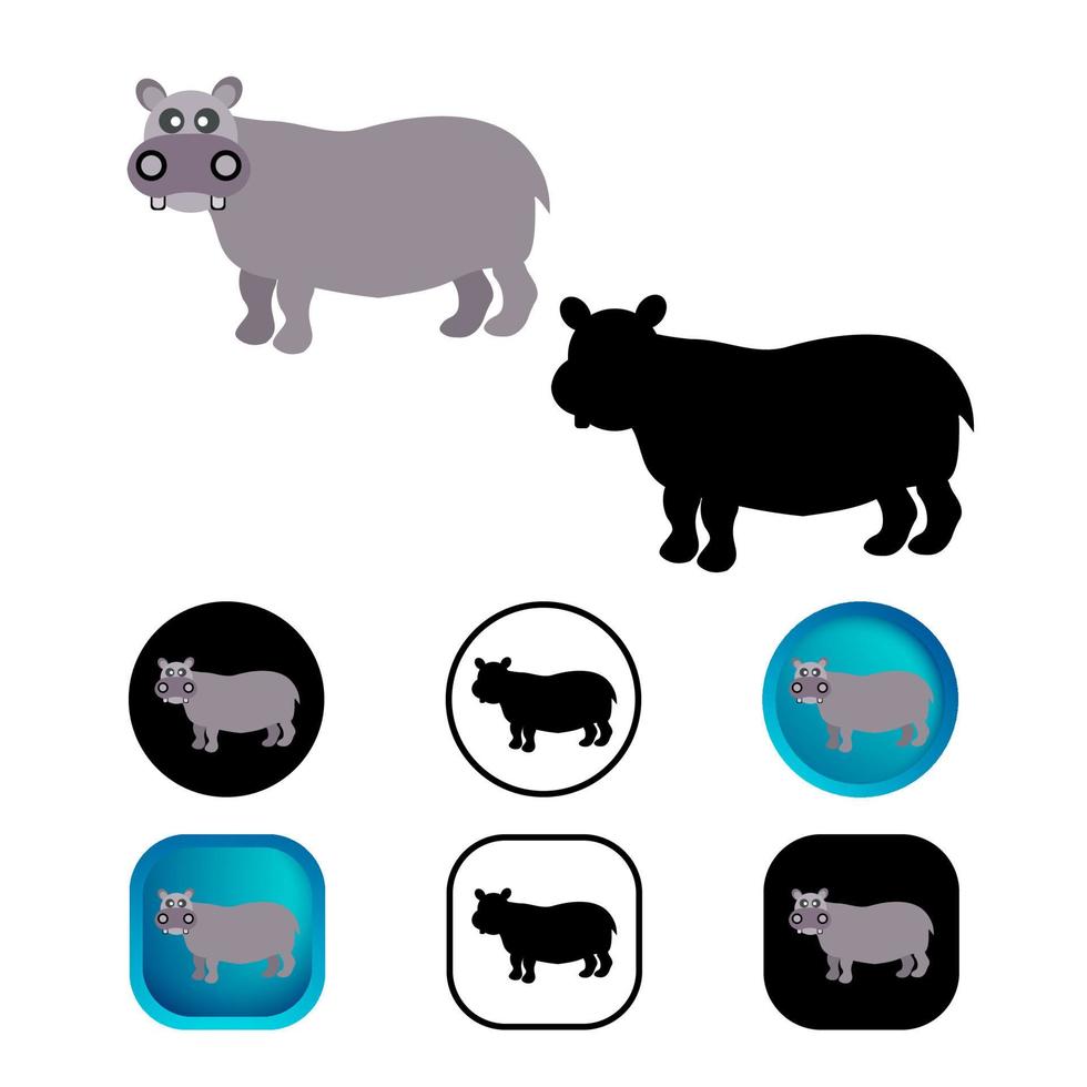 Flat Hippo Animal Icon Collection vector