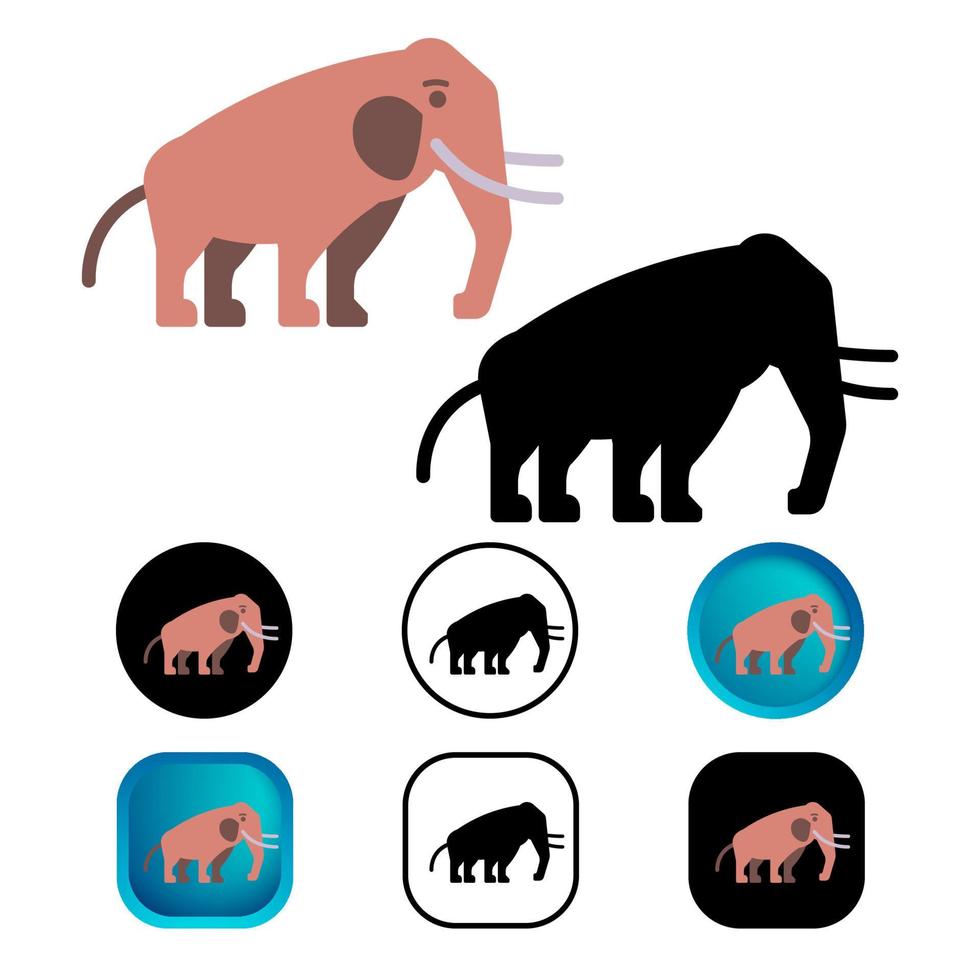 Flat Mammoth Animal Icon Collection vector
