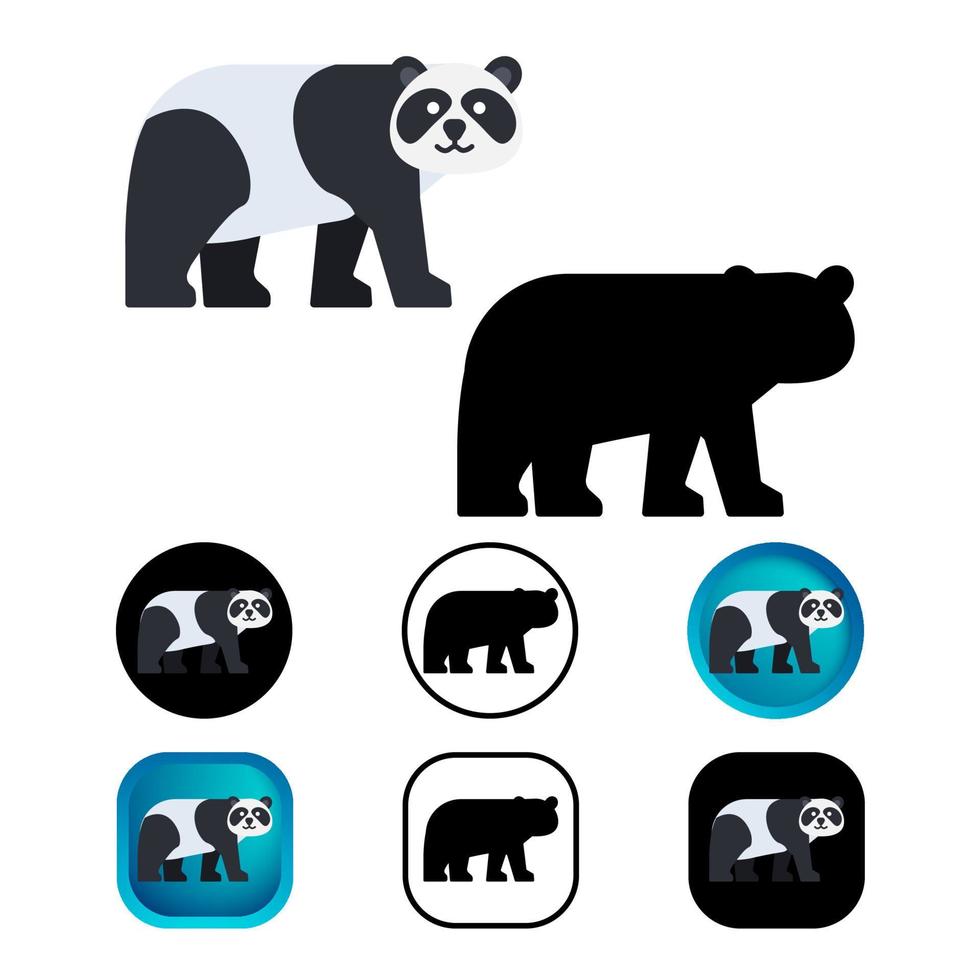 colección de iconos de animales panda plano vector