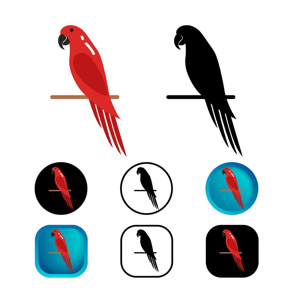 colección de iconos de pájaro loro plano vector
