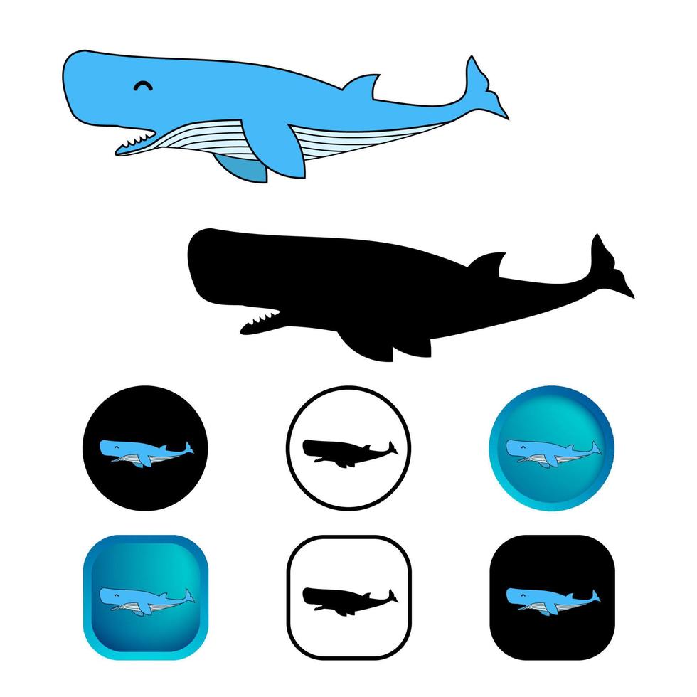 Flat Sperm Whale Icon Collection vector