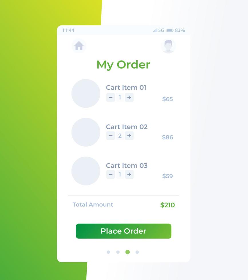Place Order mobile ui design vector
