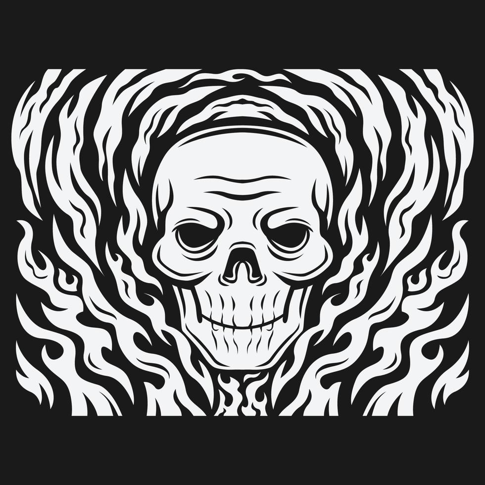 Cabeza de calavera rodeada por fuego ilustración vectorial vector