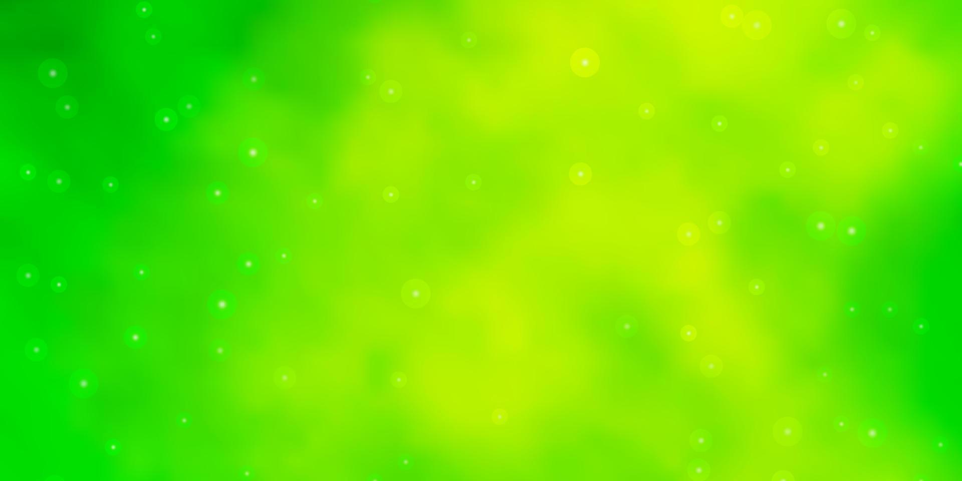 Fondo de vector verde claro, amarillo con estrellas pequeñas y grandes.