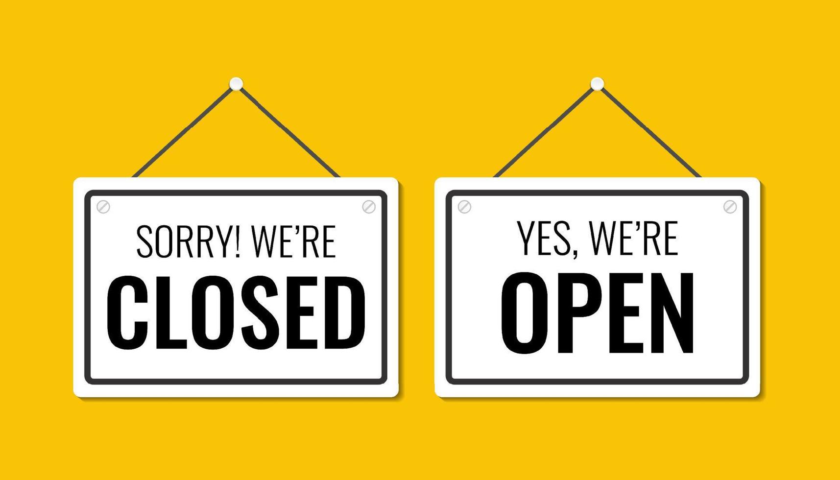 yes we're open or closed in signboard with a rope, set of door sign icons vector