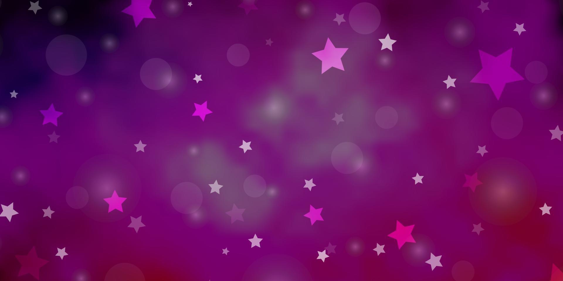 Fondo de vector violeta, rosa claro con círculos, estrellas.